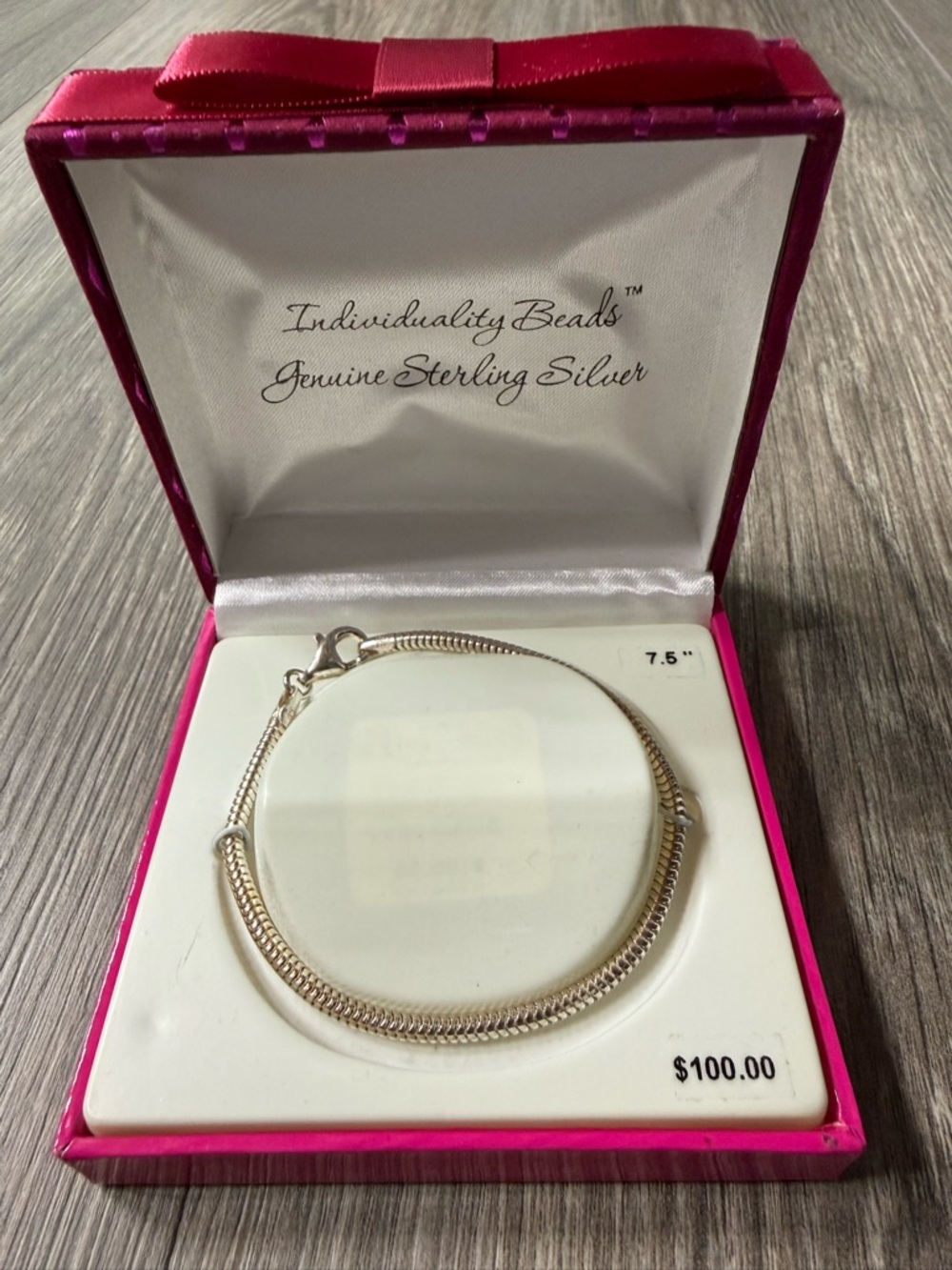 Individuality Beads Sterling Silver Women's Bracelet 7.5” Italy Charm NWT